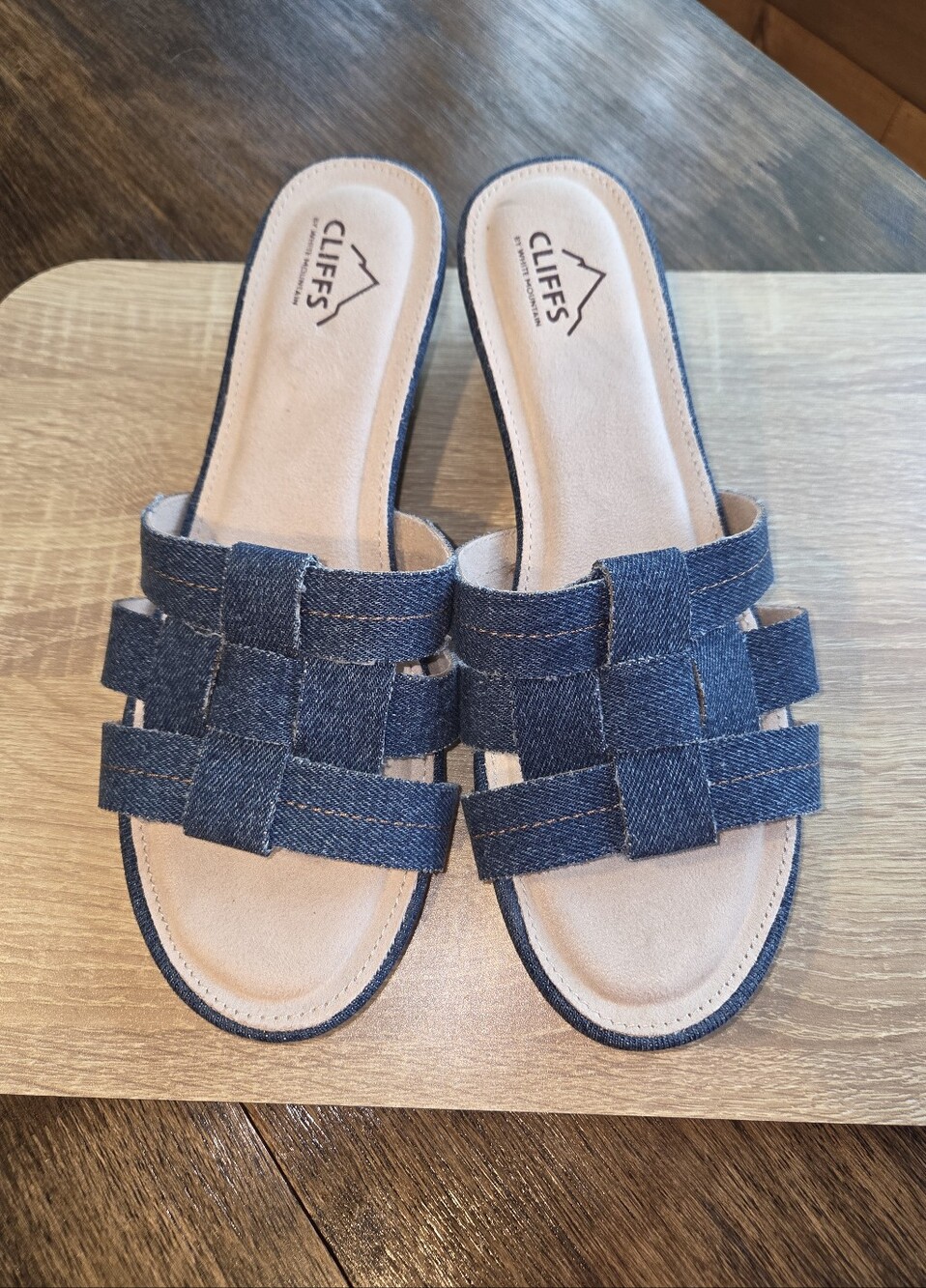 Cliffs by WHITE MOUNTAIN Denim Woven Slide Sandals - Blue